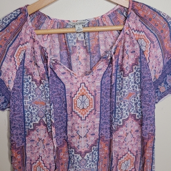 Lucky Brand | Pink Purple Boho Print Short Sleeve Top Size Small - Picture 4 of 4